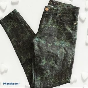 Zara Green Paisley Print Slim Fit Jeans